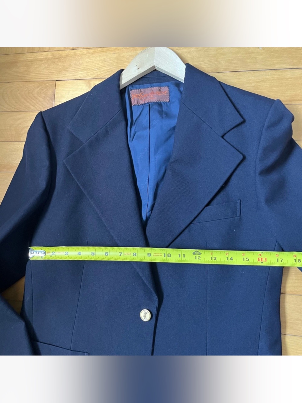Vintage Yves Saint Laurent Navy Blue Blazer Gold YSL Monogram Buttons France - Picture 15 of 16